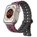 For Apple Watch 46mm / 49mm / 45mm / 44mm Magnetic Two-color Loop Silicone Watch Band(Wine Red Black)