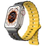 For Apple Watch 46mm / 49mm / 45mm / 44mm Magnetic Two-color Loop Silicone Watch Band(Black Yellow)