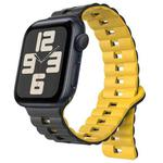 For Apple Watch 42mm / 41mm / 40mm / 38mm Magnetic Two-color Loop Silicone Watch Band(Black Yellow)