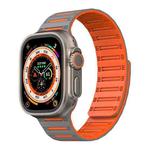 For Apple Watch 46mm / 49mm / 45mm / 44mm Cylinder Magnetic Two-color Loop Silicone Watch Band(Grey Orange)