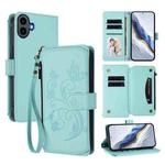 For Nothing CMF Phone 1 Butterfly Love Flower Multi-card Zipper Wallet Leather Phone Case(Mint Green)