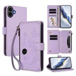 For Nothing CMF Phone 1 Butterfly Love Flower Multi-card Zipper Wallet Leather Phone Case(Light Purple)