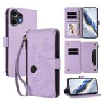 For Nothing CMF Phone 2 Pro Butterfly Love Flower Multi-card Zipper Wallet Leather Phone Case(Light Purple)