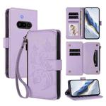 For Nothing Phone 3a Butterfly Love Flower Multi-card Zipper Wallet Leather Phone Case(Light Purple)