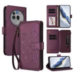 For Nothing Phone 3a Pro Butterfly Love Flower Multi-card Zipper Wallet Leather Phone Case(Dark Purple)