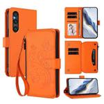 For Sony Xperia 1 V 2023 Butterfly Love Flower Multi-card Zipper Wallet Leather Phone Case(Orange)