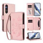 For Sony Xperia 1 V 2023 Butterfly Love Flower Multi-card Zipper Wallet Leather Phone Case(Pink)