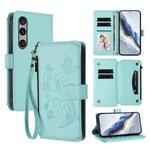 For Sony Xperia 1 VI 2024 Butterfly Love Flower Multi-card Zipper Wallet Leather Phone Case(Mint Green)