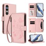 For Sony Xperia 1 VI 2024 Butterfly Love Flower Multi-card Zipper Wallet Leather Phone Case(Pink)