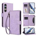For Sony Xperia 1 VI 2024 Butterfly Love Flower Multi-card Zipper Wallet Leather Phone Case(Light Purple)
