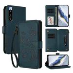 For Sony Xperia 5 IV Butterfly Love Flower Multi-card Zipper Wallet Leather Phone Case(Dark Green)