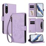 For Sony Xperia 5 IV Butterfly Love Flower Multi-card Zipper Wallet Leather Phone Case(Light Purple)
