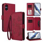 For Sony Xperia 5 V Butterfly Love Flower Multi-card Zipper Wallet Leather Phone Case(Wine Red)
