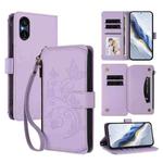 For Sony Xperia 5 V Butterfly Love Flower Multi-card Zipper Wallet Leather Phone Case(Light Purple)