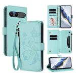 For Sony Xperia 10 VII Butterfly Love Flower Multi-card Zipper Wallet Leather Phone Case(Mint Green)