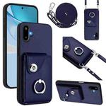 For Samsung Galaxy F06 5G / M06 5G Organ Card Bag Ring Holder Phone Case with Long Lanyard(Blue)