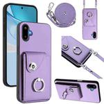 For Samsung Galaxy F06 5G / M06 5G Organ Card Bag Ring Holder Phone Case with Long Lanyard(Purple)