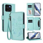 For ZTE Blade A35 / A55 Butterfly Love Flower Multi-card Zipper Wallet Leather Phone Case(Mint Green)