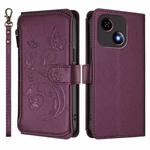 For ZTE Blade A35e Butterfly Love Flower Multi-card Zipper Wallet Leather Phone Case(Dark Purple)