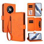 For ZTE Blade A73 5G Butterfly Love Flower Multi-card Zipper Wallet Leather Phone Case(Orange)
