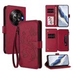 For ZTE Blade A75 5G / Nubia Focus 5G Butterfly Love Flower Multi-card Zipper Wallet Leather Phone Case(Wine Red)
