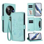 For ZTE Blade A75 5G / Nubia Focus 5G Butterfly Love Flower Multi-card Zipper Wallet Leather Phone Case(Mint Green)