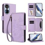 For ZTE Blade V40s Butterfly Love Flower Multi-card Zipper Wallet Leather Phone Case(Light Purple)