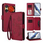 For ZTE Nubia Music 2 Butterfly Love Flower Multi-card Zipper Wallet Leather Phone Case(Wine Red)