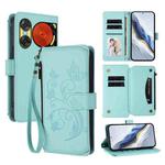 For ZTE Nubia Music 2 Butterfly Love Flower Multi-card Zipper Wallet Leather Phone Case(Mint Green)