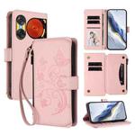 For ZTE Nubia Music 2 Butterfly Love Flower Multi-card Zipper Wallet Leather Phone Case(Pink)