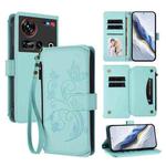 For ZTE Nubia Z70 Ultra Butterfly Love Flower Multi-card Zipper Wallet Leather Phone Case(Mint Green)