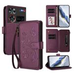 For ZTE Nubia Z60 Ultra Butterfly Love Flower Multi-card Zipper Wallet Leather Phone Case(Dark Purple)