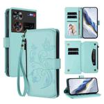 For ZTE Nubia Z60 Ultra Butterfly Love Flower Multi-card Zipper Wallet Leather Phone Case(Mint Green)