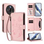 For ZTE Nubia Focus Pro 5G Butterfly Love Flower Multi-card Zipper Wallet Leather Phone Case(Pink)