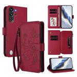 For ZTE Nubia RedMagic 10 Pro Butterfly Love Flower Multi-card Zipper Wallet Leather Phone Case(Wine Red)