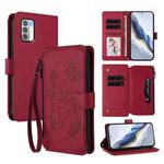 For Nokia G42 / G310 Butterfly Love Flower Multi-card Zipper Wallet Leather Phone Case(Wine Red)