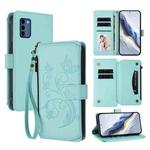 For Nokia C300 Butterfly Love Flower Multi-card Zipper Wallet Leather Phone Case(Mint Green)