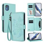 For Nokia C02 Butterfly Love Flower Multi-card Zipper Wallet Leather Phone Case(Mint Green)