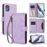 For Nokia C02 Butterfly Love Flower Multi-card Zipper Wallet Leather Phone Case(Light Purple)