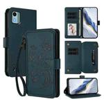 For Nokia C12 Butterfly Love Flower Multi-card Zipper Wallet Leather Phone Case(Dark Green)