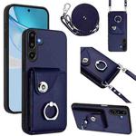 For Samsung Galaxy M16 5G / F16 5G Organ Card Bag Ring Holder Phone Case with Long Lanyard(Blue)