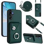 For Samsung Galaxy M16 5G / F16 5G Organ Card Bag Ring Holder Phone Case with Long Lanyard(Green)