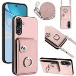 For Samsung Galaxy M56 5G Organ Card Bag Ring Holder Phone Case with Long Lanyard(Pink)