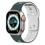 For Apple Watch 46mm / 49mm / 45mm / 44mm I-Shape Two-color Liquid Silicone Watch Band(Dark Green White)