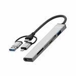 USB / Type-C / 8 Pin to CF / TF / SD Card Reader, 3.5mm HUB Adapter 6 in 1 Docking Station(Silver)