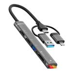 USB / Type-C / 8 Pin to TF / SD Card Reader, USB, Type-C HUB Adapter 5 in 1 Docking Station(Grey)