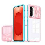 For Samsung Galaxy A26 5G Clear Acrylic + PC + TPU Lens Sliding Cover Full Coverage Phone Case(Pink+Cyan)
