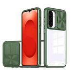 For Samsung Galaxy A26 5G Clear Acrylic + PC + TPU Lens Sliding Cover Full Coverage Phone Case(Olive Green)