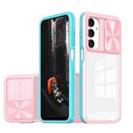 For Samsung Galaxy A16 5G Clear Acrylic + PC + TPU Lens Sliding Cover Full Coverage Phone Case(Pink+Cyan)