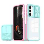 For Samsung Galaxy A16 5G Clear Acrylic + PC + TPU Lens Sliding Cover Full Coverage Phone Case(Blue+Pink)